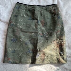 Anthropology 100% Cotton Embroidered Olive Green Skirt